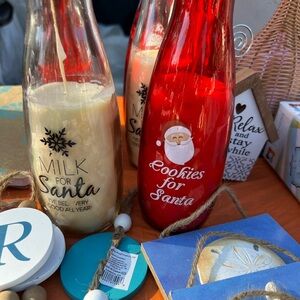 Red and Cream Santa Milk Bottles